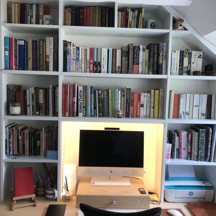 Bespoke shelving units for books. Solid Ash worktop