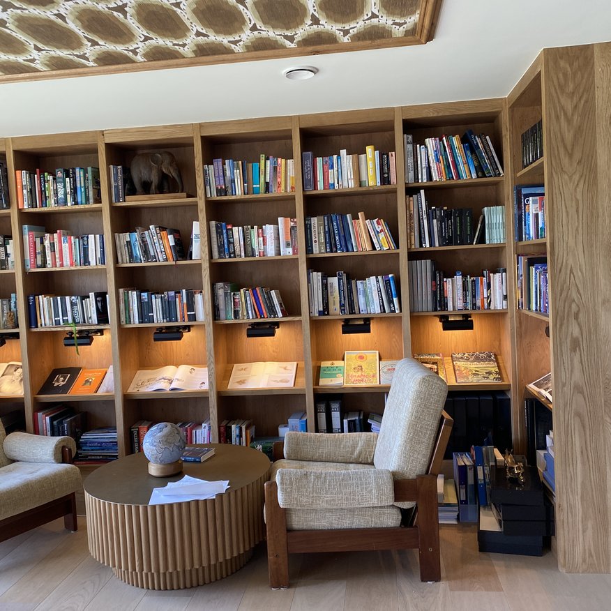 Bespoke handmade Oak media library with lighting incorporated