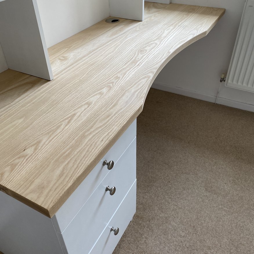 Solid Ash worktop for bespoke study desk